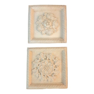 Vintage Floral Concrete Wall Plaques - A Pair For Sale