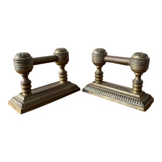 English Colonial Revival Brass Fire Tool Rest or Fire Dogs For Sale