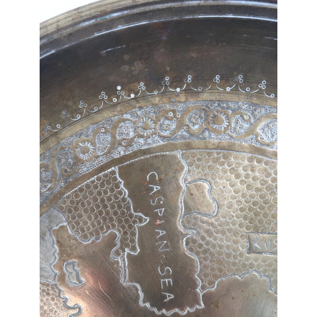 Traditional Vintage Brass Tray With Middle Eastern Map Design For Sale - Image 3 of 10