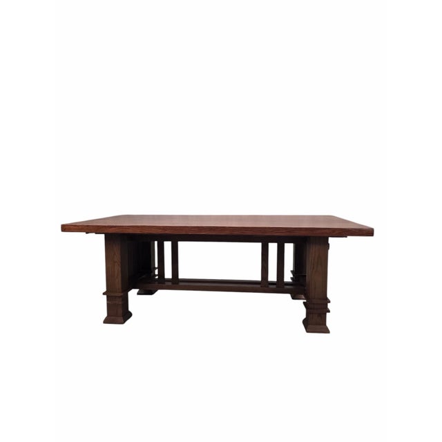 Late 20th Century Custom Arts and Crafts Mission Style Oak Dining Table With Six High-Back Chairs For Sale - Image 9 of 12