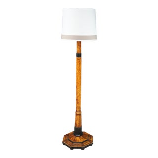 Antique Art Deco Swedish Grace Period Ebonized Burl Wood Floor Lamp 69" For Sale