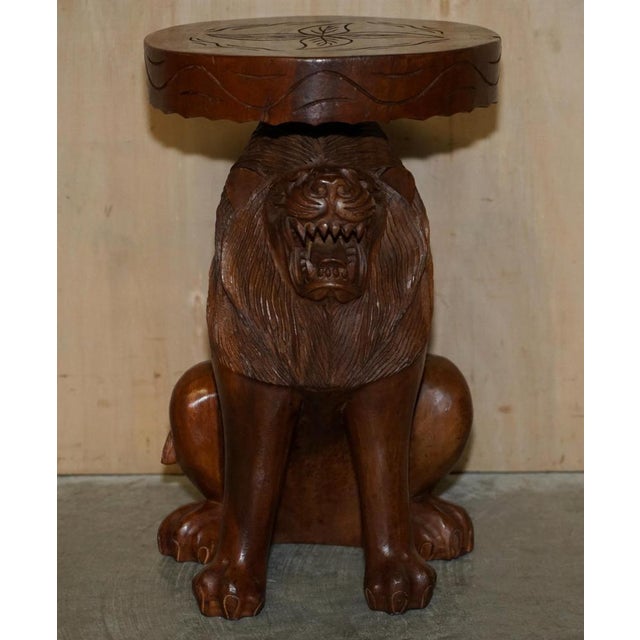 Set of Vintage Hand Carved Male Lion Stools with Ornate Decoration For Sale - Image 3 of 18