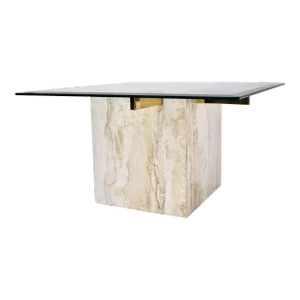 Artedi Travertine Brass & Glass Coffee Cocktail Table