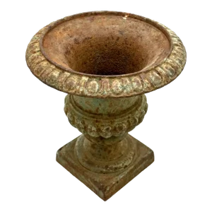 Hard to Find Small 10 Inch Tall Size Authentic Antique American Cast Iron Garden Urn - Circa Late 19th Century