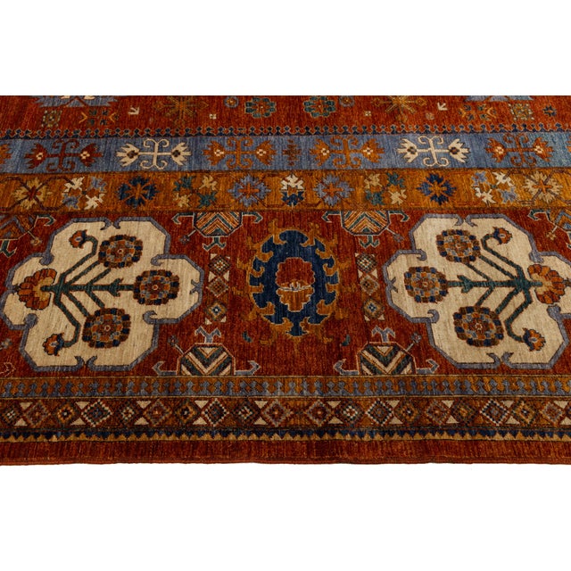 Modern Turkmen Style Oversized Wool Rug With Tribal Guls and Terracotta Red Tone For Sale - Image 12 of 12