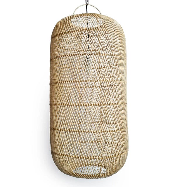 Contemporary Raw Wicker Cylinder Pendant Light Large For Sale - Image 3 of 7