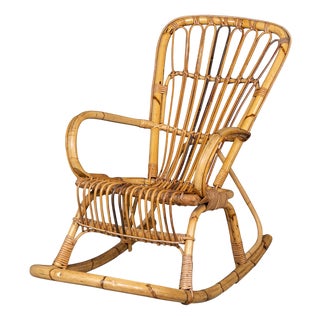 Vintage Italian Bamboo and Rattan Rocking Chair, 1960 For Sale