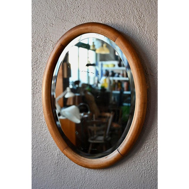 Wood Vintage Oval Dressing Table Mirror in Beveled Oak and Chrome Finish, 1960s For Sale - Image 7 of 10