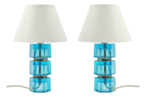 Mid-Century Glass and Brass Bedside Table Lamps attributed to Carl Fagerlund for Orrefors, Sweden, 1960s, Set of 2