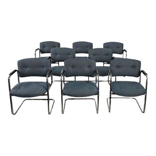 Late 20th Century Gray Chrome Cantilever Chairs by United Chair