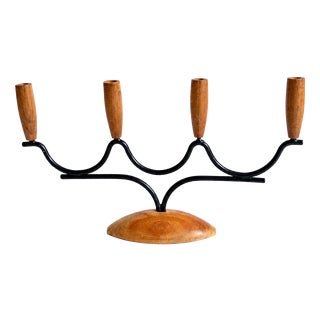 Mid-Century Modern Danish Teak & Metal Candleholder, 1960s For Sale