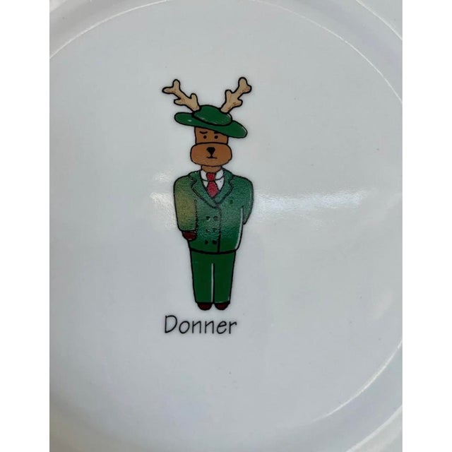1980s Whimsical Christmas Holiday Reindeer Dinnerware Plates - Set of 8 For Sale - Image 9 of 11