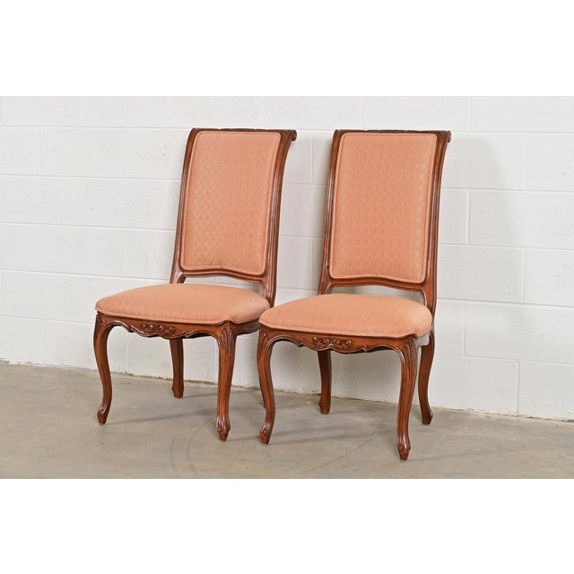 Baker Furniture French Provincial Louis XV Carved Walnut Side Chairs or Dining Chairs, Pair For Sale - Image 12 of 12