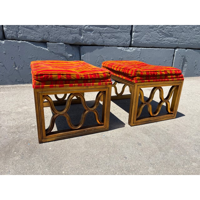 Wood Fabulous Pair of Drexel Ottomans, Stools, Hollywood Regency, Mid Century Modern For Sale - Image 7 of 18