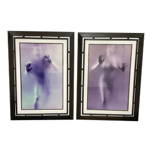 Contemporary Male + Female Blurred Figural Prints, Framed, Pair