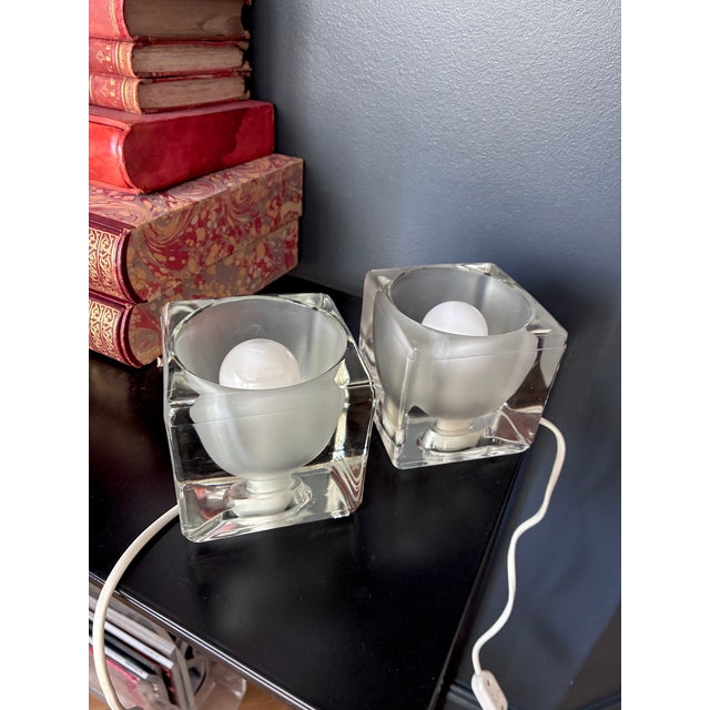 Ice Cube Glass Table Lamps, 1970, Set of 2 For Sale - Image 3 of 3