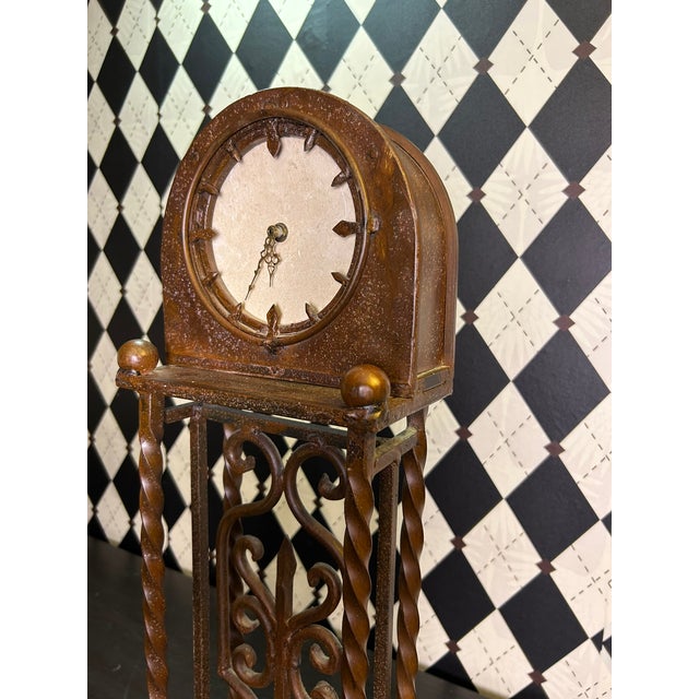 1970s Grand Old World Ironwork Table Clock With Architectural Scrollwork, 25" For Sale - Image 17 of 18