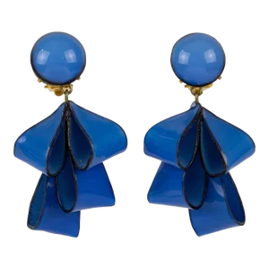 Cilea Paris Dangle Resin Pair of Clip Earrings Cobalt Blue Ribbons