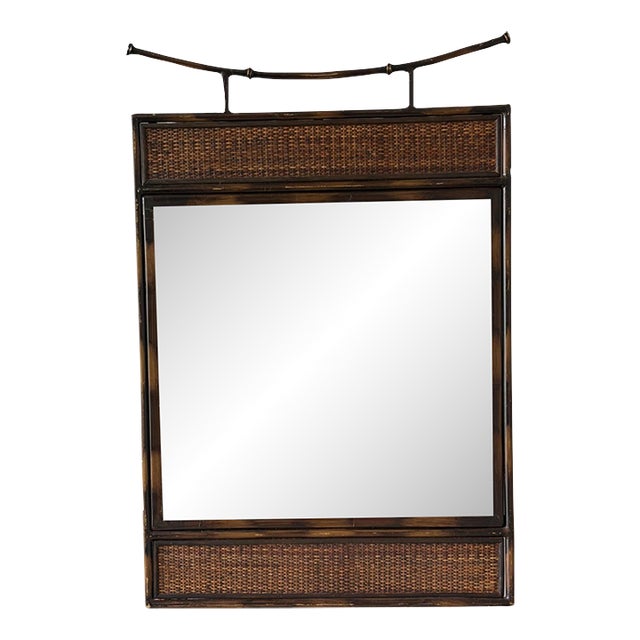 Asian Chinoiserie Iron and Rattan Wall Mirror For Sale