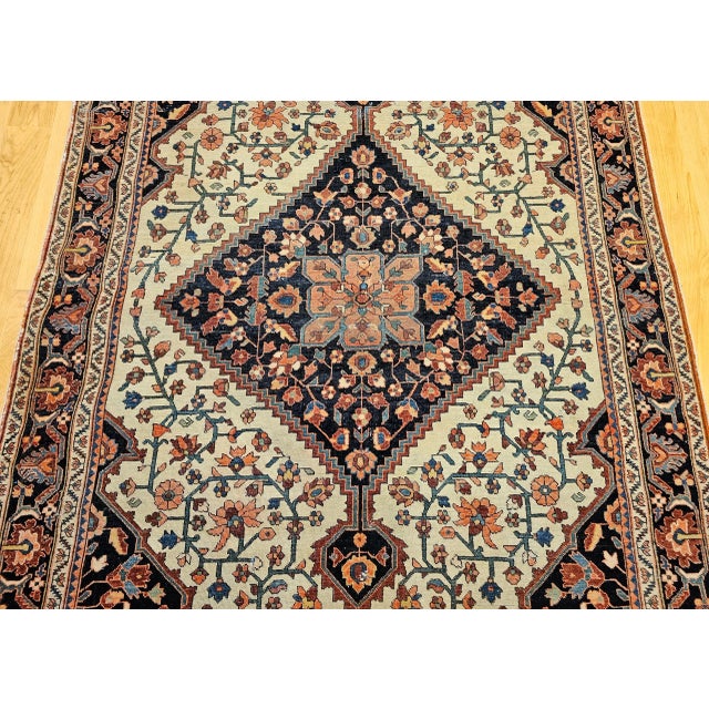 Textile 19th Century Persian Farahan Sarouk Rug, Handwoven Floral Patter, Ivory & Blue, 5’ X 7’ For Sale - Image 7 of 12