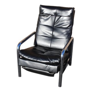 Milo Baughman Chrome and Black Leatherette Recliner For Sale
