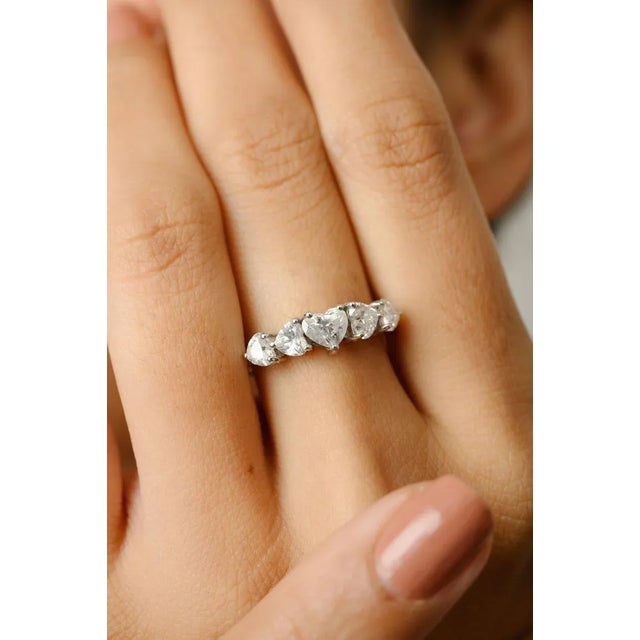 Art Deco Five Heart Cut Diamond Band Ring Size 7 (All Sizes Available) For Sale - Image 3 of 9