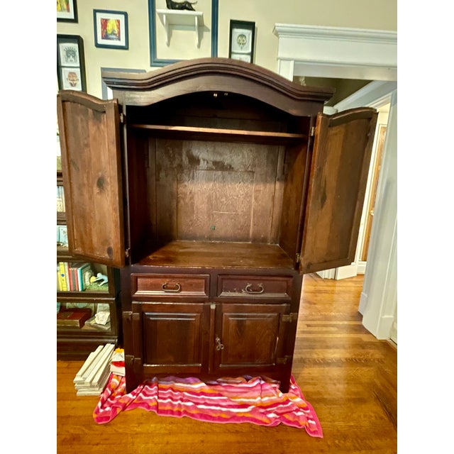 Mexican Hacienda-Style Pine Armoire With Iron Hardware For Sale - Image 4 of 9