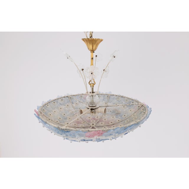 1950s Murano Glass Floral Barovier & Toso Blue Clear Pink Flower Basket Chandelier For Sale - Image 11 of 12