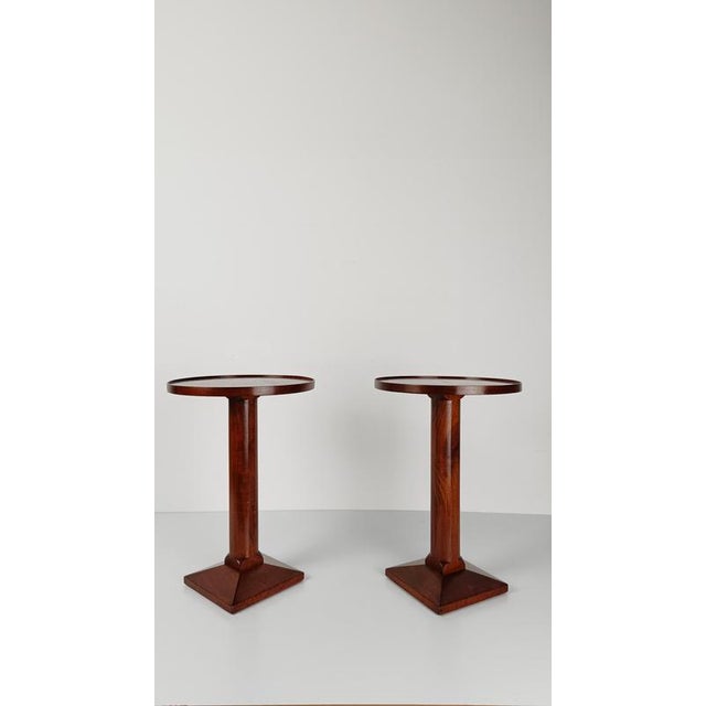 Brown Vintage Art Deco Walnut Side Tables with Carved Column Pedestals, 1930s, Set of 2 For Sale - Image 8 of 18