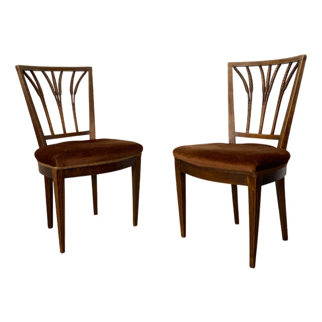 Set of Vintage Regency Oak and Velvet Ear of Wheat Dining Chairs For Sale