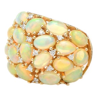 14KY Crystal Opal(5.75) & Diamond(0.28) Accent Dome Ring, size 8 For Sale