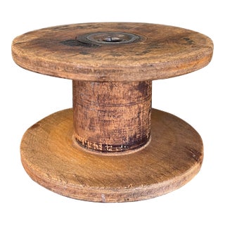 Likely Antique Industrial Wooden Textile Mill Spool With Likely Iron Center For Sale