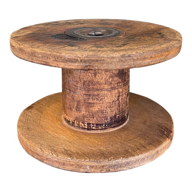Likely Antique Industrial Wooden Textile Mill Spool With Likely Iron Center For Sale