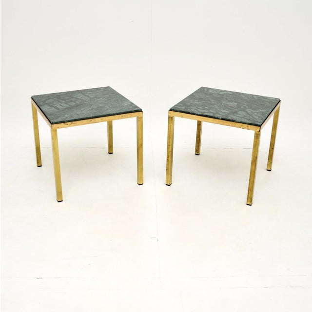Gold Vintage French Brass Side Tables with Marble Tops, 1970s, Set of 2 For Sale - Image 8 of 8