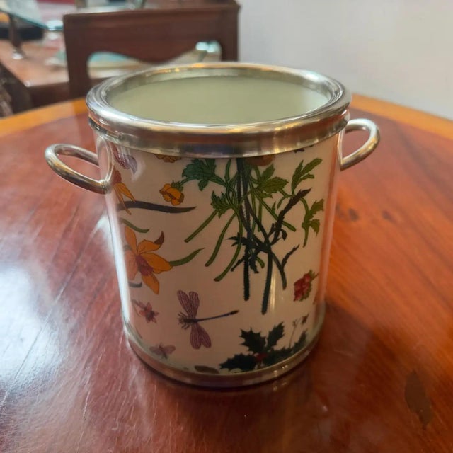 Metal A 1980s Iconic Silver Plate and Flora Fabric Wine Cooler by Gucci For Sale - Image 7 of 13