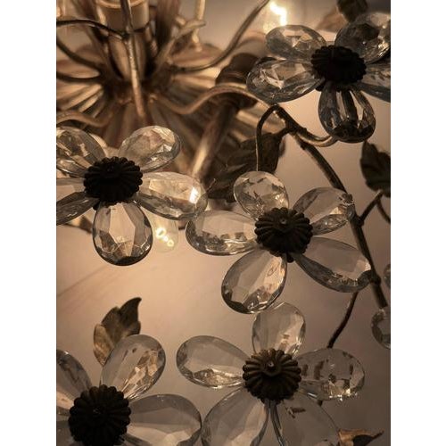 Filigree Flush Mount with Crystal Flowers from Maison Baguès, France, 1920s For Sale - Image 13 of 18