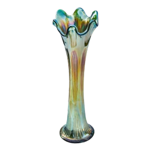 Mid 20th Century Handmade Green Vase With Ornate Details