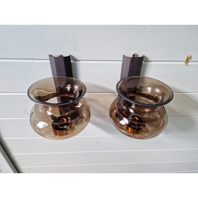 Brass and Smoked Glass Wall Sconces, 1960s, Set of 2 For Sale - Image 14 of 16