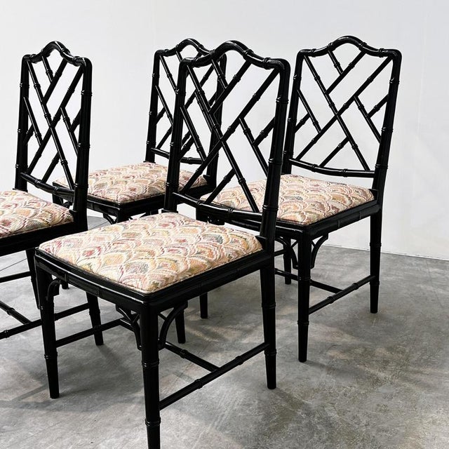 Faux Bamboo Dining Chairs in Black Lacquer, Set of 4 For Sale - Image 6 of 12