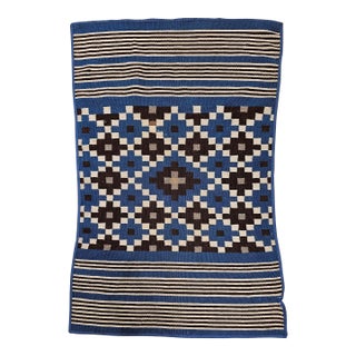 Antique Mexican Saltillo Serape Flat-Woven Kilim Blanket With Royal Blue, Ivory, Brown For Sale