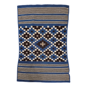 Antique Mexican Saltillo Serape Flat-Woven Kilim Blanket With Royal Blue, Ivory, Brown