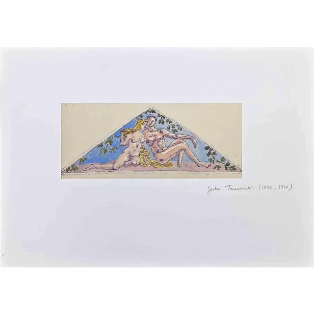 Adam and Eva is an Original Pencil and Watercolour realized by Gaston Touissant (1872-1946). Good condition on a little...