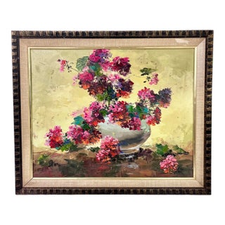1950s Still Life Flower Bouquet Oil Painting For Sale