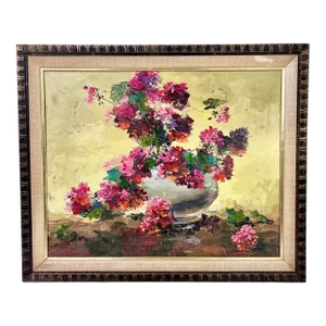 1950s Still Life Flower Bouquet Oil Painting