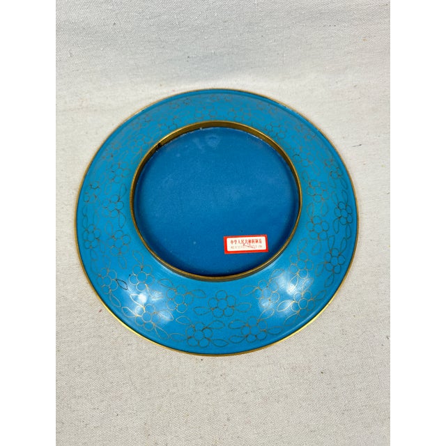 Metal Vintage Cloisonné Plate & Stand For Sale - Image 7 of 9