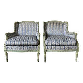 1970s Pair of French Louis XVI Style Carved Wood Armchairs For Sale