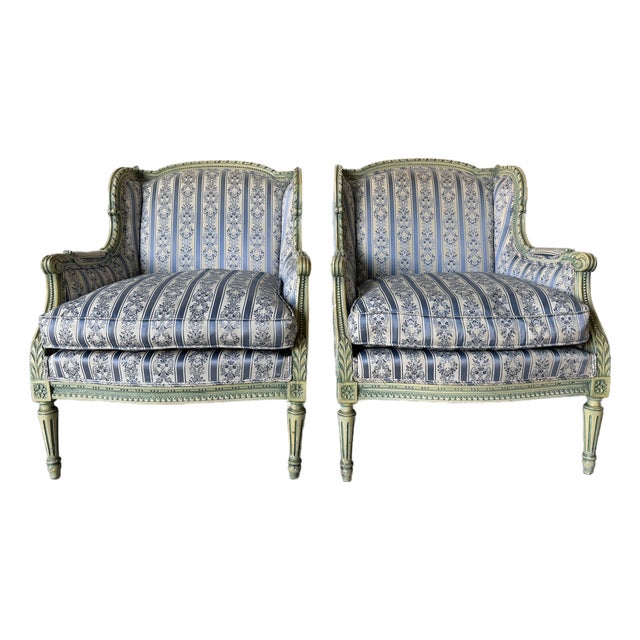 1970s Pair of French Louis XVI Style Carved Wood Armchairs For Sale