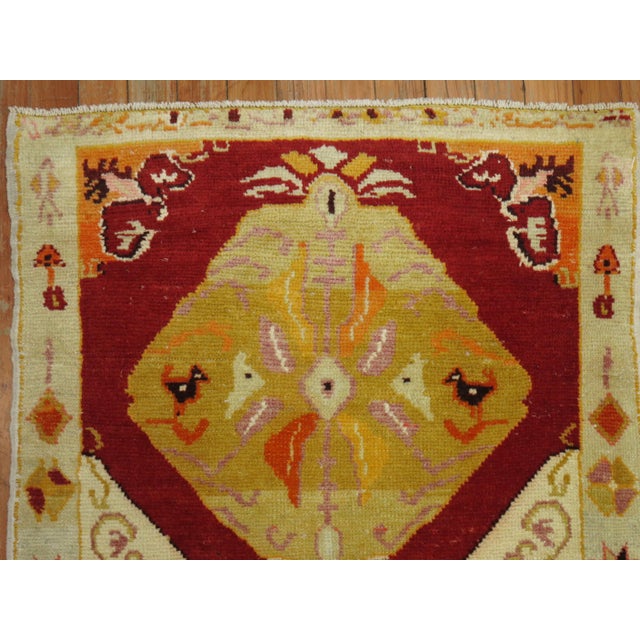 Vintage Turkish Oushak Red Field Scatter Rug For Sale In New York - Image 6 of 6