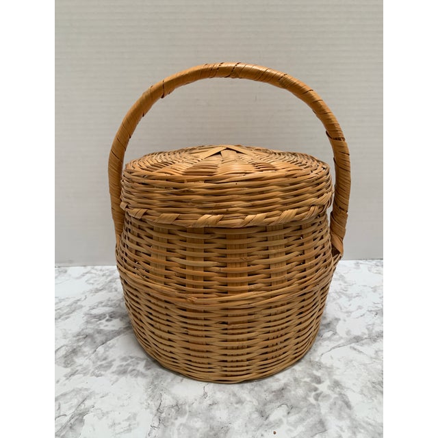 Vintage Wood Woven Storage and Decor Basket With South American Nut Tree Beads. Set of Three For Sale - Image 11 of 12