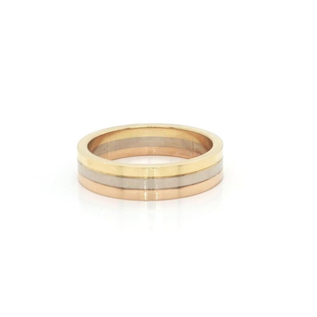Cartier Mid 20th Century Cartier Vendome Louis 18k Tri Color Gold 4.8mm Band Ring w/Cert Size 56 US 7.5 For Sale - Image 4 of 7